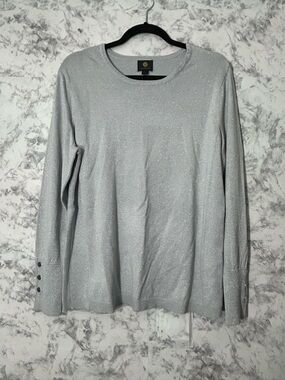 JM Collection Silver Sparkle Crewneck Long Sleeve Top